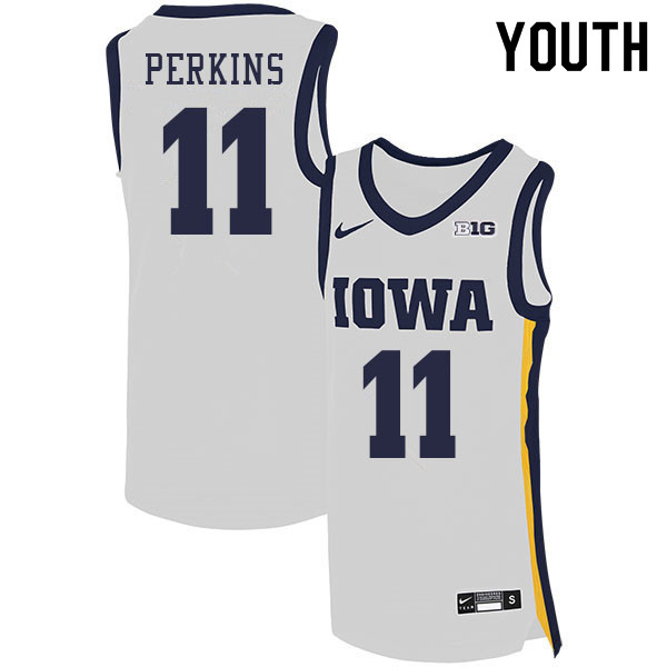 Youth #11 Tony Perkins Iowa Hawkeyes College Basketball Jerseys Sale-White - Click Image to Close